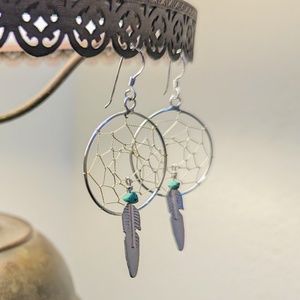 🦅 Vintage Dream Catcher Earrings Native American Sterling Silver Turquoise